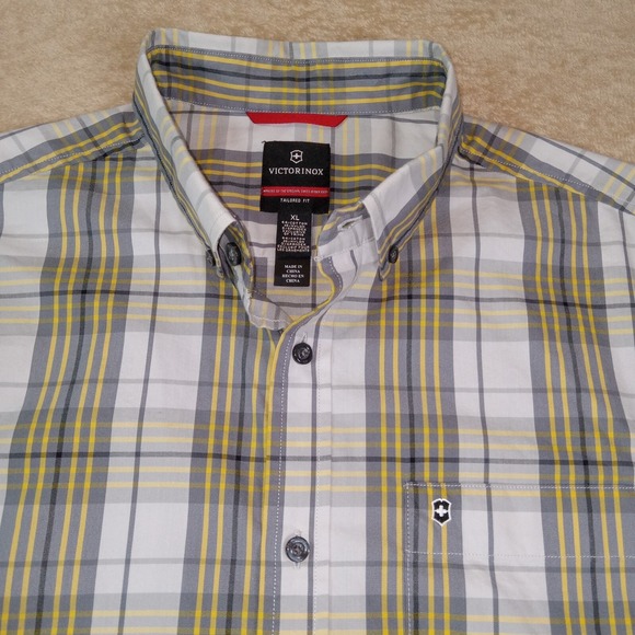 Victorinox Long Sleeve Button Down Tailored Fit Shirt Men's XL Gray Yellow - Picture 1 of 6